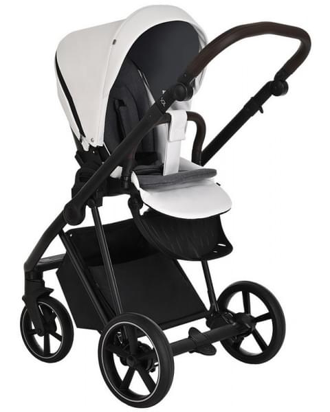 Детская коляска Roan Sol Кожа 3 в 1 с автокреслом Tutis Elo Lux EduSky Black RSL/2024 White/Black/руч.Тем.коричневый