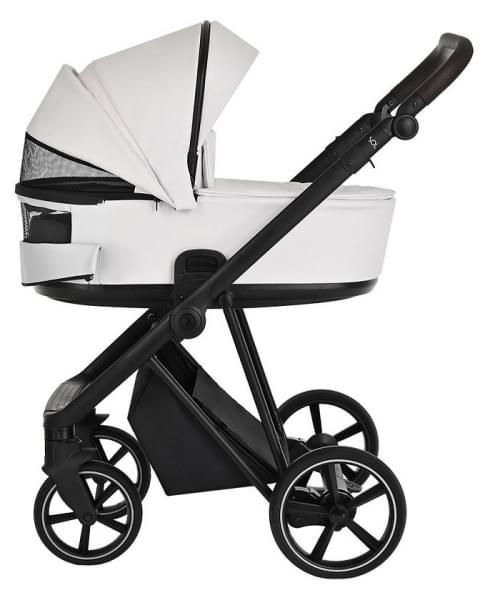 Детская коляска Roan Sol Кожа 3 в 1 с автокреслом Tutis Elo Lux EduSky Black RSL/2024 White/Black/руч.Тем.коричневый