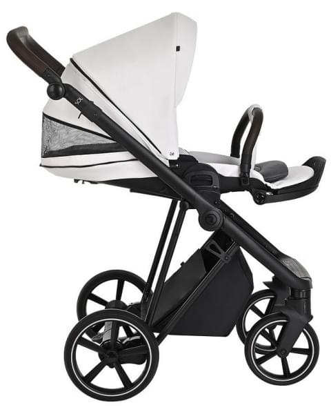 Детская коляска Roan Sol Кожа 3 в 1 с автокреслом Tutis Elo Lux EduSky Black RSL/2024 White/Black/руч.Тем.коричневый
