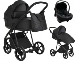 Детская коляска Roan Sol Кожа 3 в 1 с автокреслом Tutis Elo Lux EduSky Black RSL/2027 Black /Black/руч.Черный