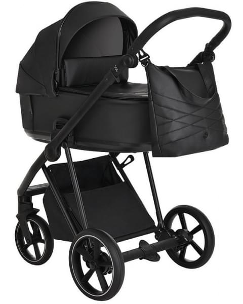 Детская коляска Roan Sol Кожа 3 в 1 с автокреслом Tutis Elo Lux EduSky Black RSL/2027 Black /Black/руч.Черный