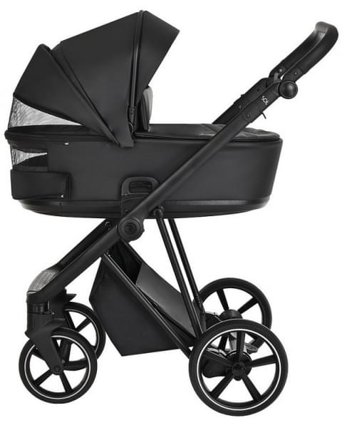 Детская коляска Roan Sol Кожа 3 в 1 с автокреслом Tutis Elo Lux EduSky Black RSL/2027 Black /Black/руч.Черный