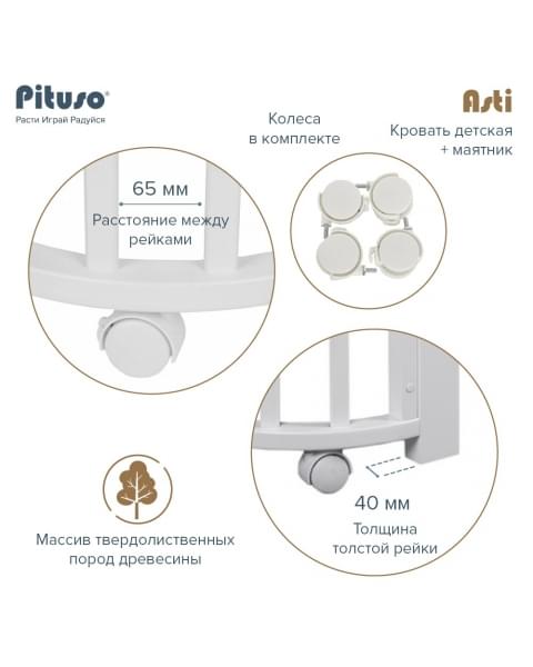 Детская кровать-трансформер Pituso Asti 5 в 1 (маятник поперечный), Белый / Белый