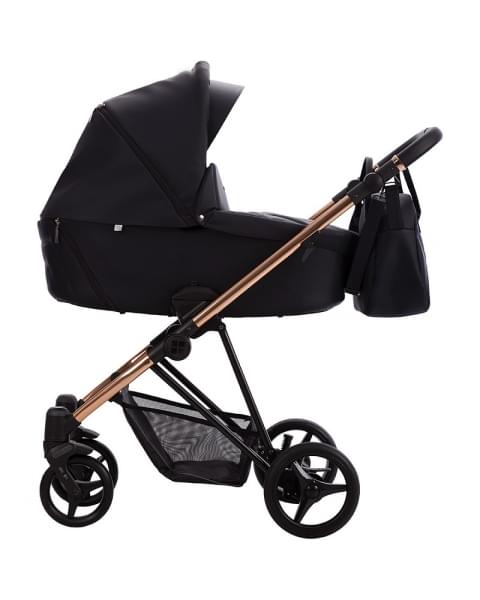 Детская коляска Bebetto Yoddi Premium Class 2 в 1 02 черная кожа рама бронза