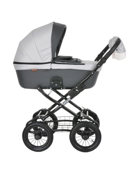 Коляска-люлька Pituso Leticia Classic / колеса d12, Узор White + Black + Кожа New Grey (Белый / Черный / Серый)