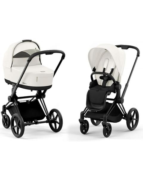 Коляска 2 в 1 Cybex Priam IV Platinum Collection шасси Matt Black, Off White (белый)