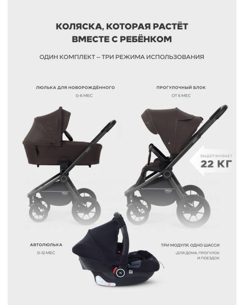 Коляска 3 в 1 Mowbaby Zoom PU Shine brown