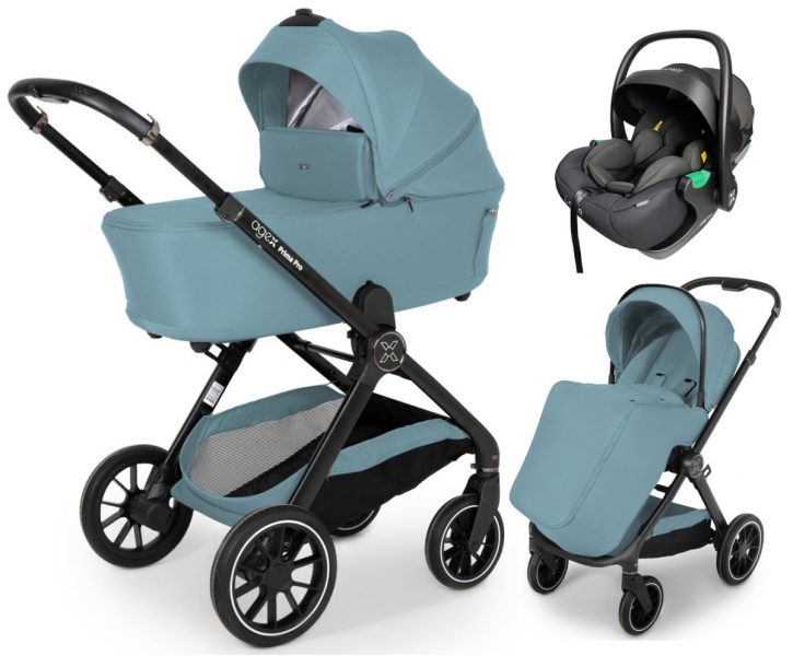 Коляска Agex Prima Pro 3 в 1 с автокреслом i-Safe Black Mint (Зеленый)
