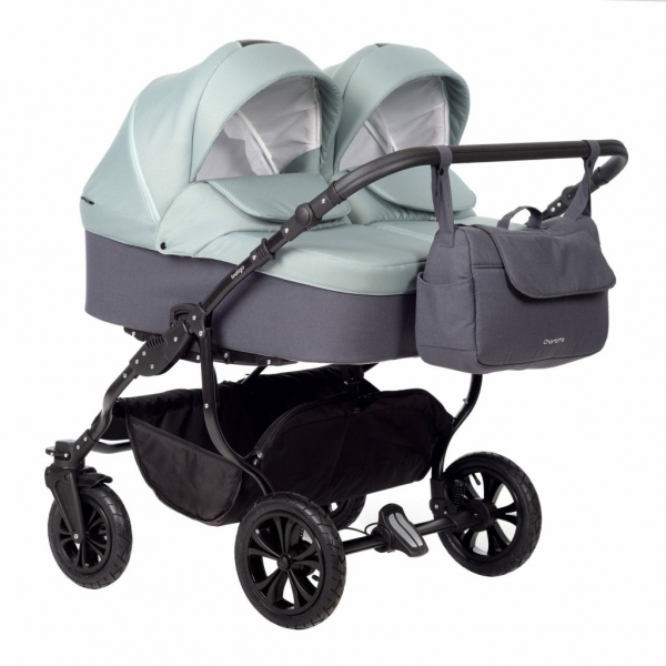 Коляска для двойни 2 в 1 Indigo Charlotte Sity Duo, Cs 02 (Темно-серый + Шалфей)