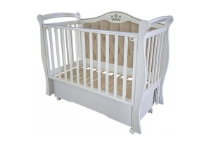 Кровать детская "Julia-111" с мягкой спинкой (универсальный маятник+колеса, автостенка съемная, ящик (белый)