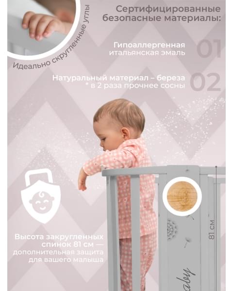 Кровать детская 5 в 1 Sweet Baby Arte Серая/одуванчик