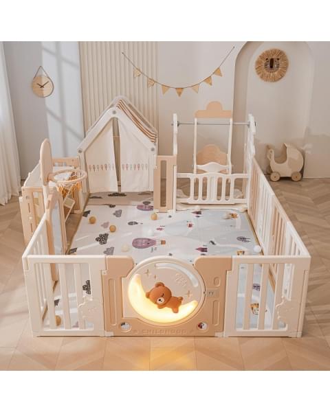 Манеж UNIX Kids DeLuxe House&Storage Camel 180 x 200 см с игровыми аксессуарами