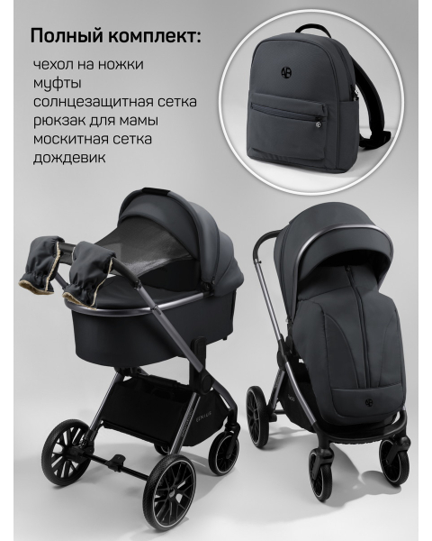 Детская коляска AmaroBaby Genius 3 в 1 с автокреслом Rant Miro серый