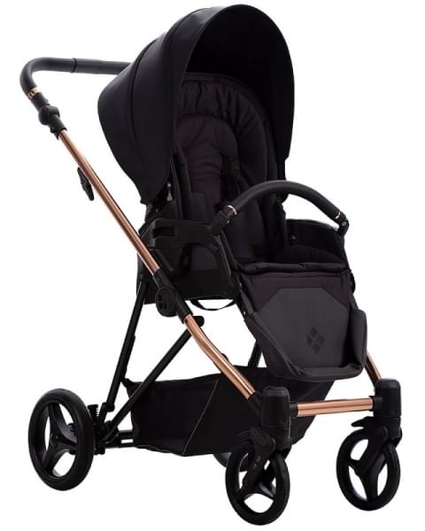 Детская коляска Bebetto Yoddi Premium Class 2 в 1 02 черная кожа рама бронза