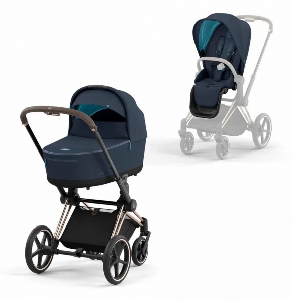 Коляска 2 в 1 Cybex Priam IV шасси Rose Gold, Nautical Blue (Темно-синий)