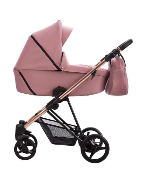 Детская коляска Bebetto Yoddi Premium Class 2 в 1 05 розовая кожа рама бронза