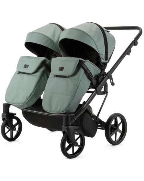 Детская коляска для двойни Adamex Leo Duo Deluxe 2 в 1 DUO-SA20 (СЕРО-ЗЕЛЁНАЯ КОЖА)