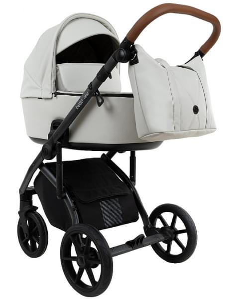 Детская коляска Roan Bass Next Кожа 2.0 3 в 1 с автокреслом Tutis Elo Lux EduSky Black BNL/70/2 Island Stone /Black/ руч.Коричневый