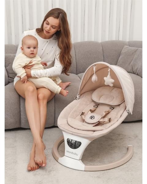 Электронные качели детские Amarobaby Teddy swing, бежевый
