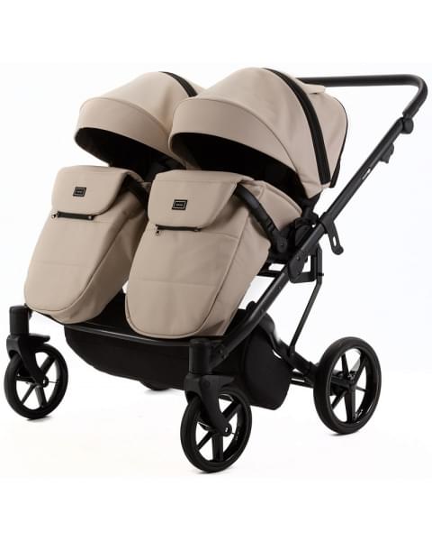 Детская коляска для двойни Adamex Leo Duo Deluxe 2 в 1 DUO-SA7 (СВ.БЕЖЕВАЯ КОЖА)