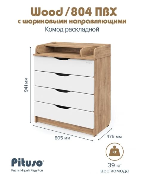 Детский пеленальный комод Pituso Wood 804 Ясень Тронхейм