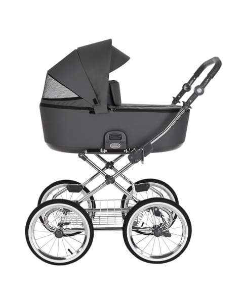 ROAN Коляска 2 в1 Bass Next Classic короб + прогулка Black /Chrome/d14/руч.Коричневый (2места)