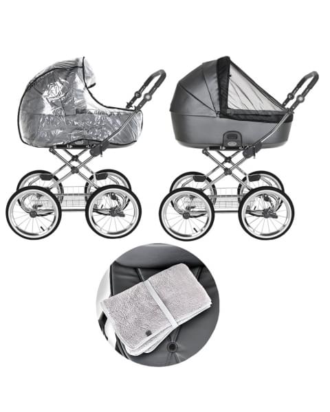 ROAN Коляска 2 в1 Bass Next Classic короб + прогулка Black /Chrome/d14/руч.Коричневый (2места)
