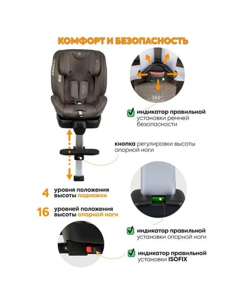 Автокресло Jovola Jet 8.0 Isofix бежевый-коричневый