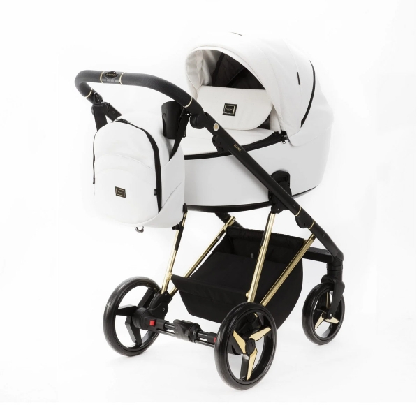 Детская коляска Adamex Blanc Special Edition 2 в 1 BL-PS782 (БЕЛ.В БЛЕСТКУ+БЕЛ.КОЖА+ЗОЛОТО РАМА)