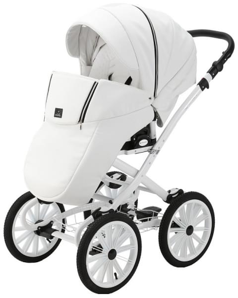 Детская коляска Adamex Chantal Retro Deluxe 2 в 1 C104A (БЕЛАЯ 100% КОЖА-ХРОМ.МОЛНИИ)