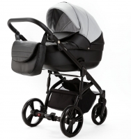 Детская коляска Adamex Lanti Deluxe 2 в 1 LN-SD107 (СВ.СЕР.КОЖА + ЧЕРН. КОЖА)