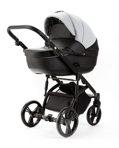 Детская коляска Adamex Lanti Deluxe 2 в 1 LN-SD107 (СВ.СЕР.КОЖА + ЧЕРН. КОЖА)
