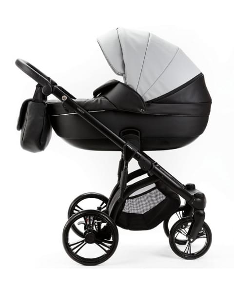 Детская коляска Adamex Lanti Deluxe 2 в 1 LN-SD107 (СВ.СЕР.КОЖА + ЧЕРН. КОЖА)
