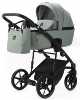 Детская коляска Adamex Mobi Deluxe New 2 в 1 MN-SA20 СЕРО-ЗЕЛЕНАЯ КОЖА