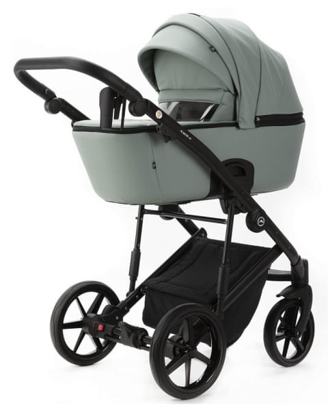 Детская коляска Adamex Mobi Deluxe New 2 в 1 MN-SA20 СЕРО-ЗЕЛЕНАЯ КОЖА