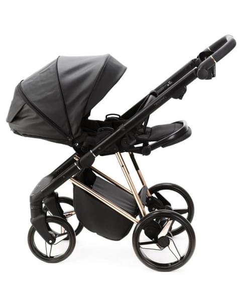 Детская коляска Adamex Quantum Star Deluxe 2 в 1 Q-STAR101-K (ЧЕРН.КОЖА+РОЗОВ.ЗОЛОТО РАМА)
