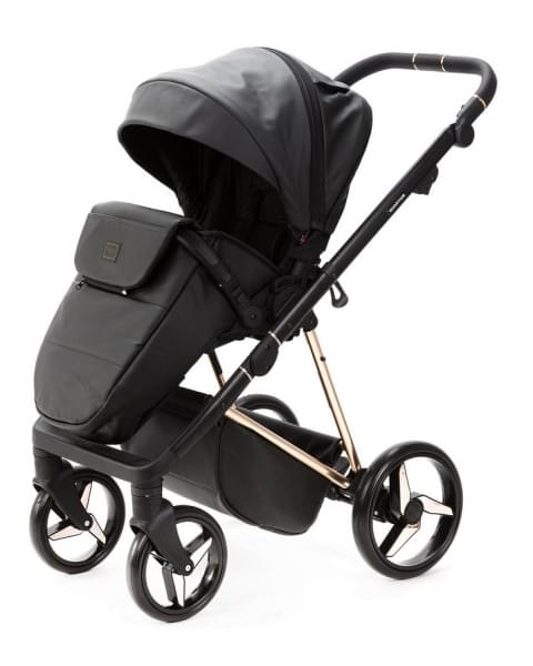 Детская коляска Adamex Quantum Star Deluxe 2 в 1 Q-STAR101-K (ЧЕРН.КОЖА+РОЗОВ.ЗОЛОТО РАМА)