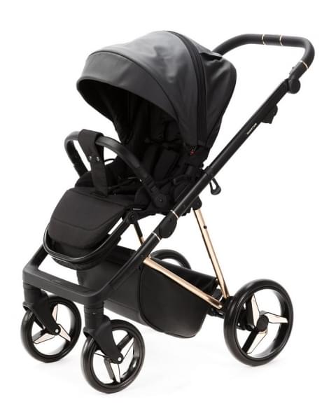Детская коляска Adamex Quantum Star Deluxe 2 в 1 Q-STAR101-K (ЧЕРН.КОЖА+РОЗОВ.ЗОЛОТО РАМА)
