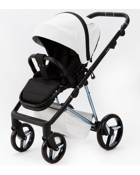 Детская коляска Adamex Quantum Superstar Deluxe 2 в 1 Q-STAR138-K (БЕЛ.КОЖА+ГОЛУБ.ДНО+ГОЛУБ.РАМА)