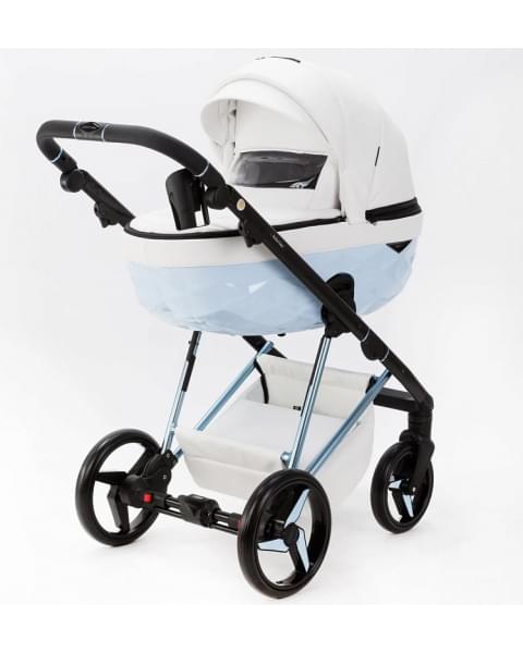 Детская коляска Adamex Quantum Superstar Deluxe 2 в 1 Q-STAR138-K (БЕЛ.КОЖА+ГОЛУБ.ДНО+ГОЛУБ.РАМА)