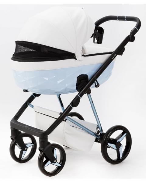 Детская коляска Adamex Quantum Superstar Deluxe 2 в 1 Q-STAR138-K (БЕЛ.КОЖА+ГОЛУБ.ДНО+ГОЛУБ.РАМА)