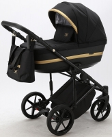 Детская коляска Adamex Rimini 2 в 1 RI01-TIP ЧЕРНЫЙ+ЧЕРН.КОЖА+ЗОЛОТО ОТДЕЛКА