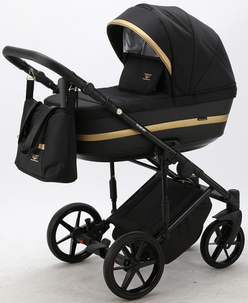 Детская коляска Adamex Rimini 2 в 1 RI01-TIP ЧЕРНЫЙ+ЧЕРН.КОЖА+ЗОЛОТО ОТДЕЛКА