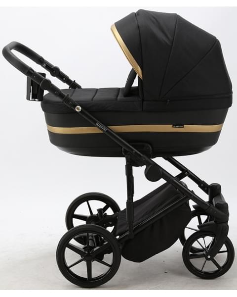 Детская коляска Adamex Rimini 2 в 1 RI01-TIP ЧЕРНЫЙ+ЧЕРН.КОЖА+ЗОЛОТО ОТДЕЛКА