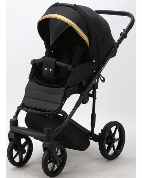 Детская коляска Adamex Rimini 2 в 1 RI01-TIP ЧЕРНЫЙ+ЧЕРН.КОЖА+ЗОЛОТО ОТДЕЛКА