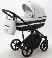 Детская коляска Adamex Rimini 2 в 1 RI29-LUX СВ.СЕР.ЖАККАРД+ЧЕРН.КОЖА+БЕЛ.ОТДЕЛКА