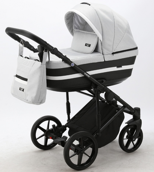 Детская коляска Adamex Rimini 2 в 1 RI29-LUX СВ.СЕР.ЖАККАРД+ЧЕРН.КОЖА+БЕЛ.ОТДЕЛКА