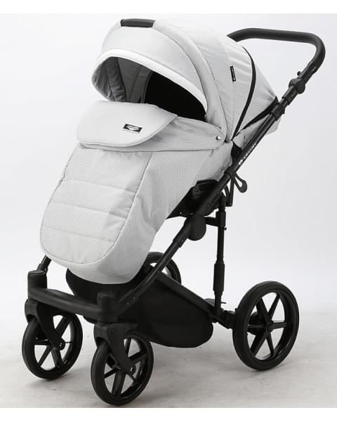 Детская коляска Adamex Rimini 2 в 1 RI29-LUX СВ.СЕР.ЖАККАРД+ЧЕРН.КОЖА+БЕЛ.ОТДЕЛКА