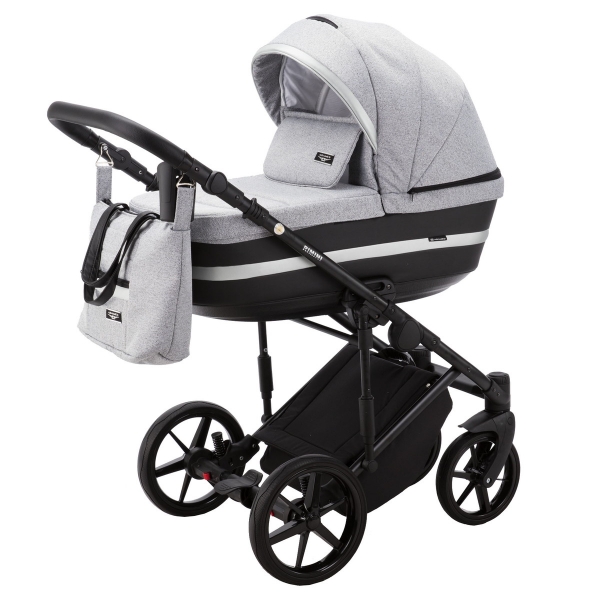 Детская коляска Adamex Rimini 2 в 1 RI32B LUX (СЕР.ЖАККАРД+ЧЕРН.КОЖА+СЕРЕБР.ОТДЕЛКА)