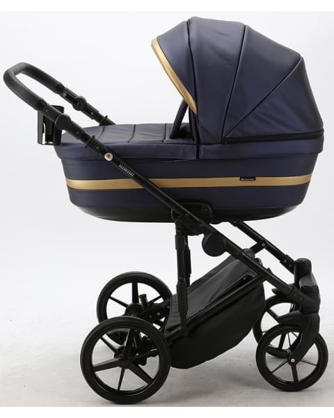 Детская коляска Adamex Rimini Deluxe 2 в 1 RI250 Т.СИН.ПЕРЛ.КОЖА+ЗОЛОТО.ОТДЕЛКА